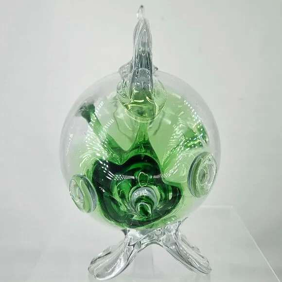Hand Blown Art Glass Spirit Tree Embossed Witch Ball orb fish figurine unique